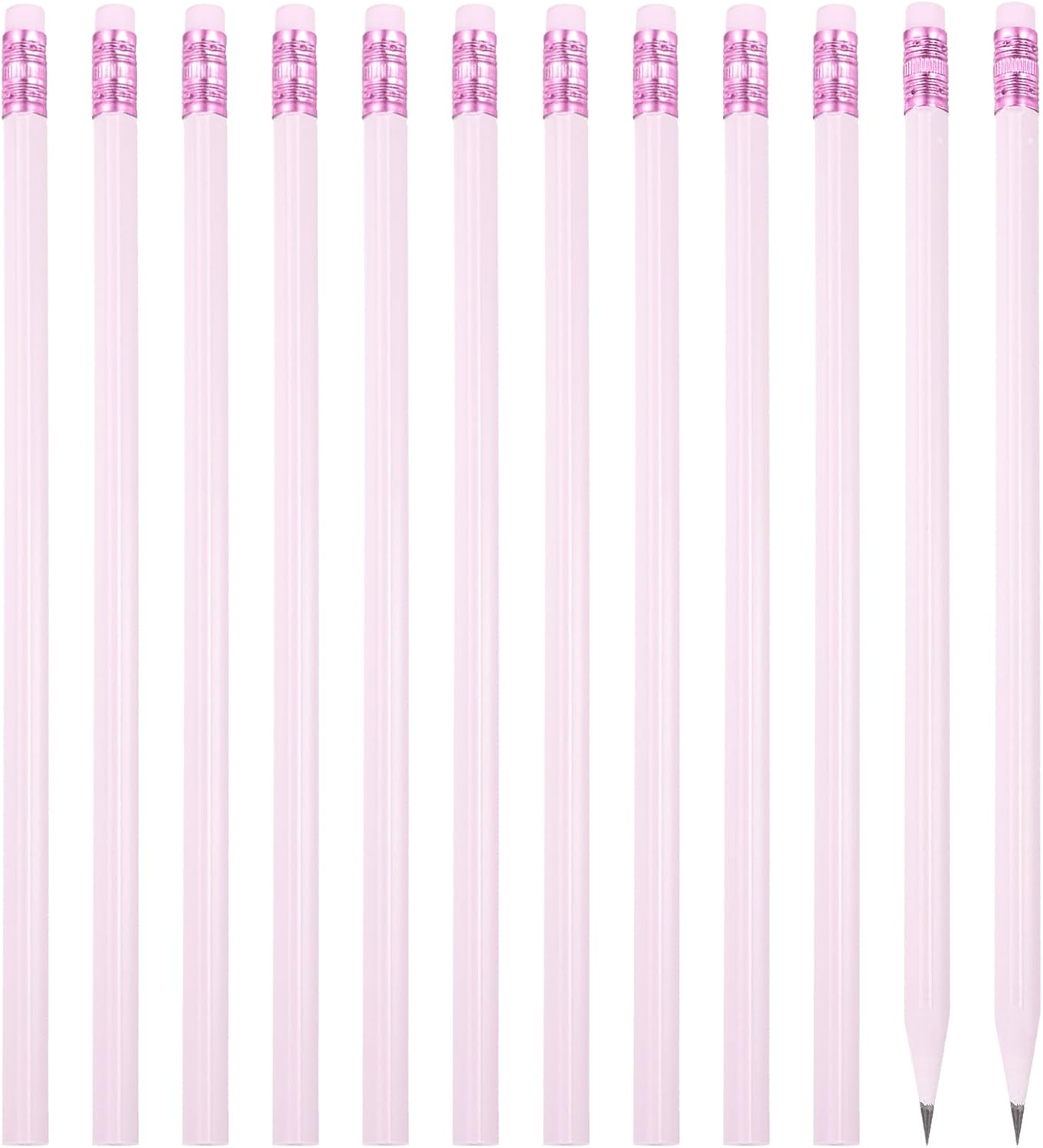 PATIKIL Round Pencils, 12 Pack Triangle HB Graphite Pencil Woodcase Wooden Pencils with Eraser for Classroom Office Writing Drawing Supplies, Pink