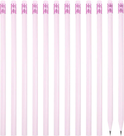 PATIKIL Round Pencils, 12 Pack Triangle HB Graphite Pencil Woodcase Wooden Pencils with Eraser for Classroom Office Writing Drawing Supplies, Pink