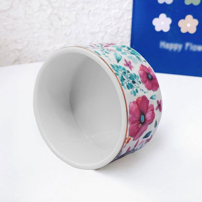 Paper Clip Holder Ceramic Paper Clip Holders Garden Floral Paperclips Holder Dispenser Cute Gold Line Paper Clip Organizer for Desk Binder Clip Holder Bobby Pin Hair Gift for Office Mint Flowers