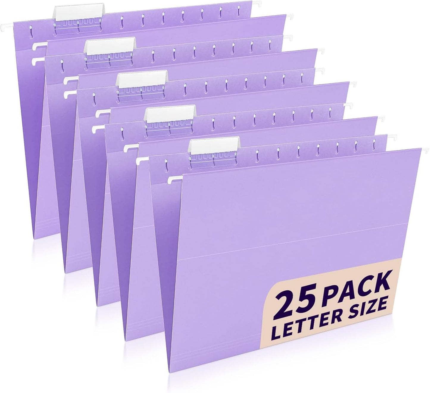 25-Pack Green Hanging File Folders, Letter Size (8.5" x 11") with 1/5-Cut Tabs,Includes 35 Transparent Label Cards & 50 Sticker Labels for Home & Office Organization