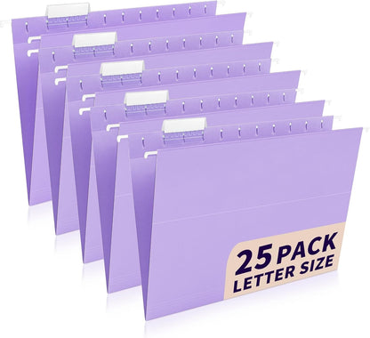 25-Pack Green Hanging File Folders, Letter Size (8.5" x 11") with 1/5-Cut Tabs,Includes 35 Transparent Label Cards & 50 Sticker Labels for Home & Office Organization