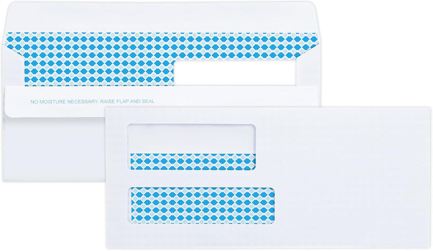 Vivin 100 No.9 Double Window Business Envelopes for Quickbooks Invoices and Business Statements, Flip and Seal Security-Tinted, Home & Office, 3-7/8 x 8-7/8 Inches, 24 LB, White