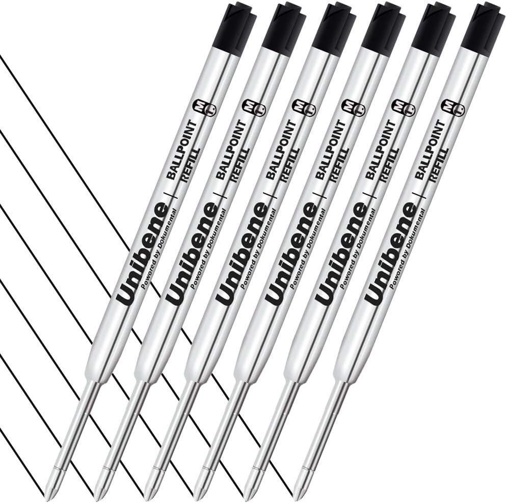 Unibene Parker Compatible Ballpoint Refills 12 Pack,1.0mm Medium Point-Black, Smooth Writing Replaceable German Ink Tactical Pen Refills for Parker Ballpoint/UZI Pen