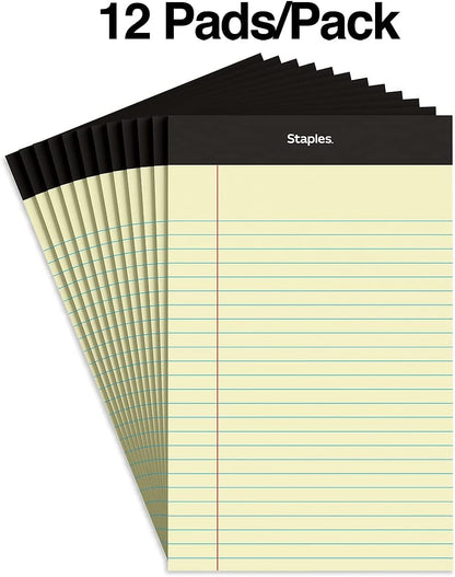 STAPLES Notepads, 5” x 8”, Narrow Ruled, White, 50 Sheets/Pad, 12‑Pack
