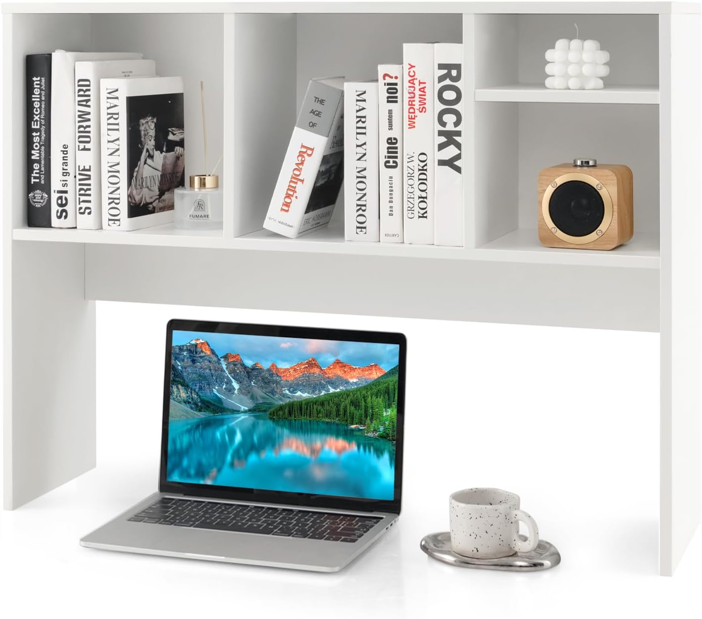 Tangkula Desktop Bookshelf, Countertop Storage Hutch with 5 Shelves for Computer Desk, Desk 3-Tier Display Rack, Multipurpose Wood Desktop Hutch Storage Organizer for Dorm Office Home