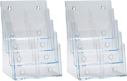 Azar Displays 252376 Four Tier, Four Pocket Letter Brochure File Holder for Flyer, Office Supplies, Paper Document or Magazines, Clear Organizer for Wall and Counter Desktop Stand, 8.5" x 11"