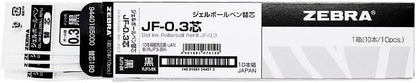Zebra B-RJF3-BK Gel Ballpoint Pen Refill, Sarasa, JF-0.3 Lead, Black, 10 Count