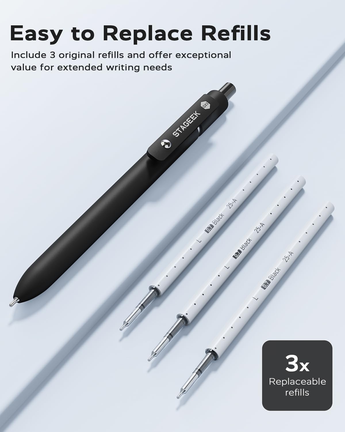 STAGEEK Black Gel Pens GX3, 12Pcs Fine Point Smooth Writing Pens with 3 Extra Refills, Quick Dry Black Ink Pens for Journaling, Office, Note Taking, School Supplies, Nurse Aesthetic(Black)