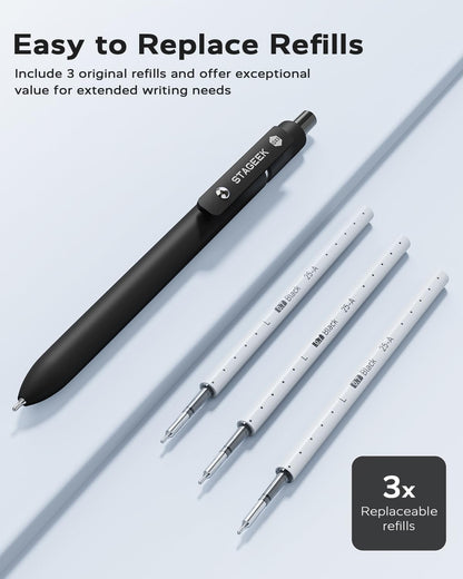 STAGEEK Black Gel Pens GX3, 12Pcs Fine Point Smooth Writing Pens with 3 Extra Refills, Quick Dry Black Ink Pens for Journaling, Office, Note Taking, School Supplies, Nurse Aesthetic(Black)