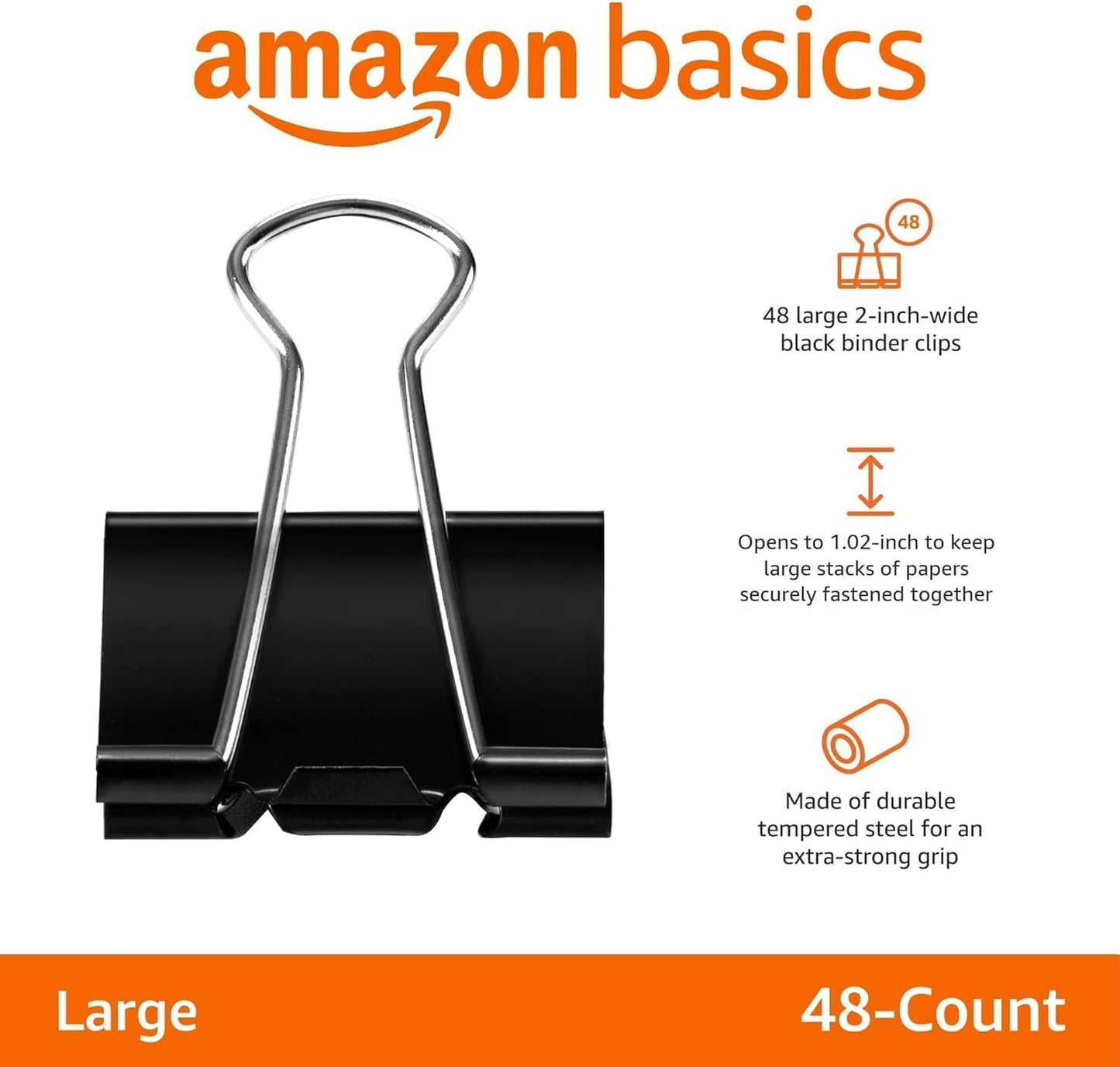 Amazon Basics Sturdy Binder Clips, Office Supplies, Small 0.75 in, Document Organizing, School Supplies, Black, 144 Count