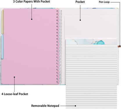 Rimilak Spiral Clipboards Folio with Refillable Lined Notepad, 14.5 x 9.8 In, Hardcover Cover with 5 Interior Pockets, Elastic Band and Pen Loop Series. Cute Stylish Clipfolio, Daisy Flower