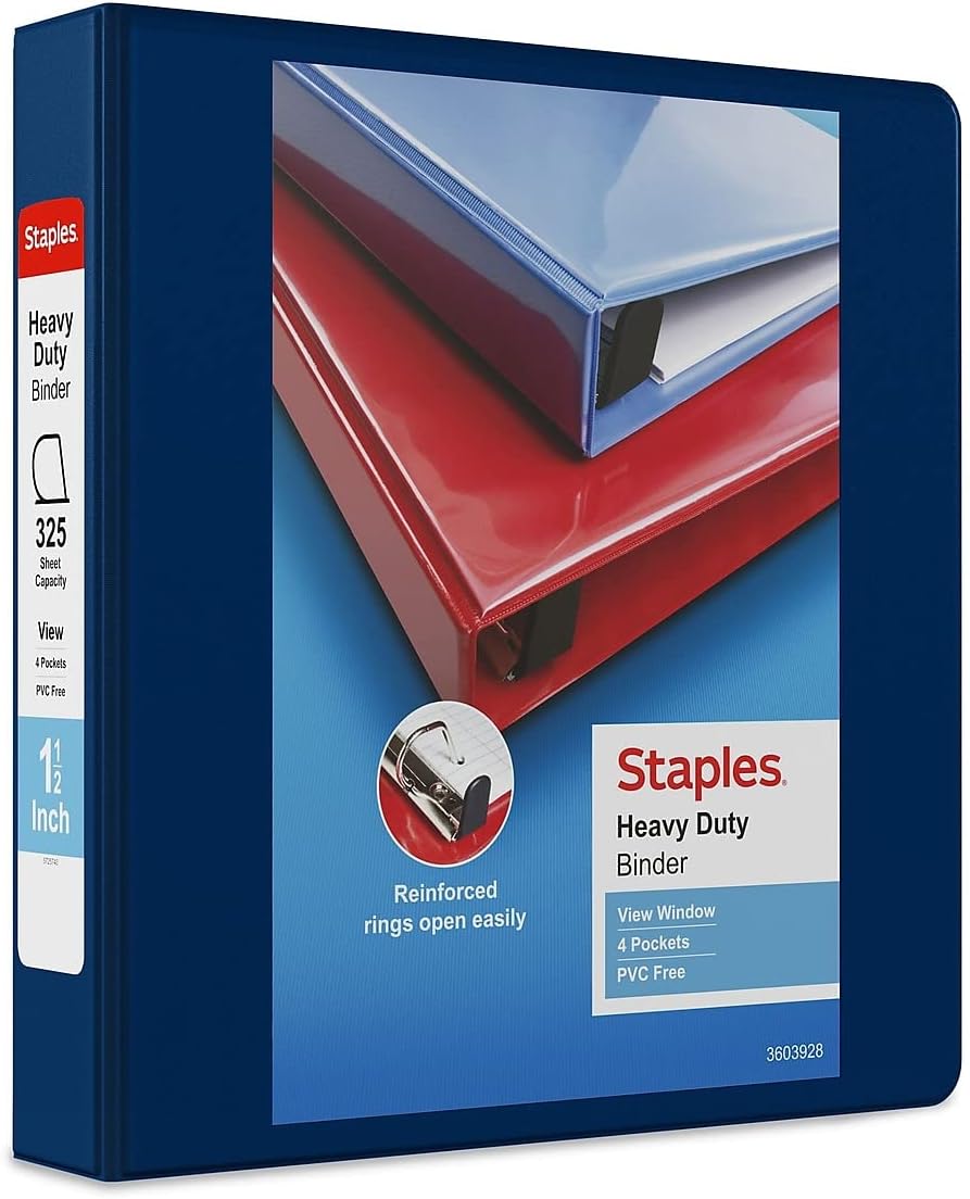 Staples Heavy-Duty 2-Inch D-Ring View Binder, Reinforced Spine, Holds Up to 450 Sheets, Gray, for Office & School