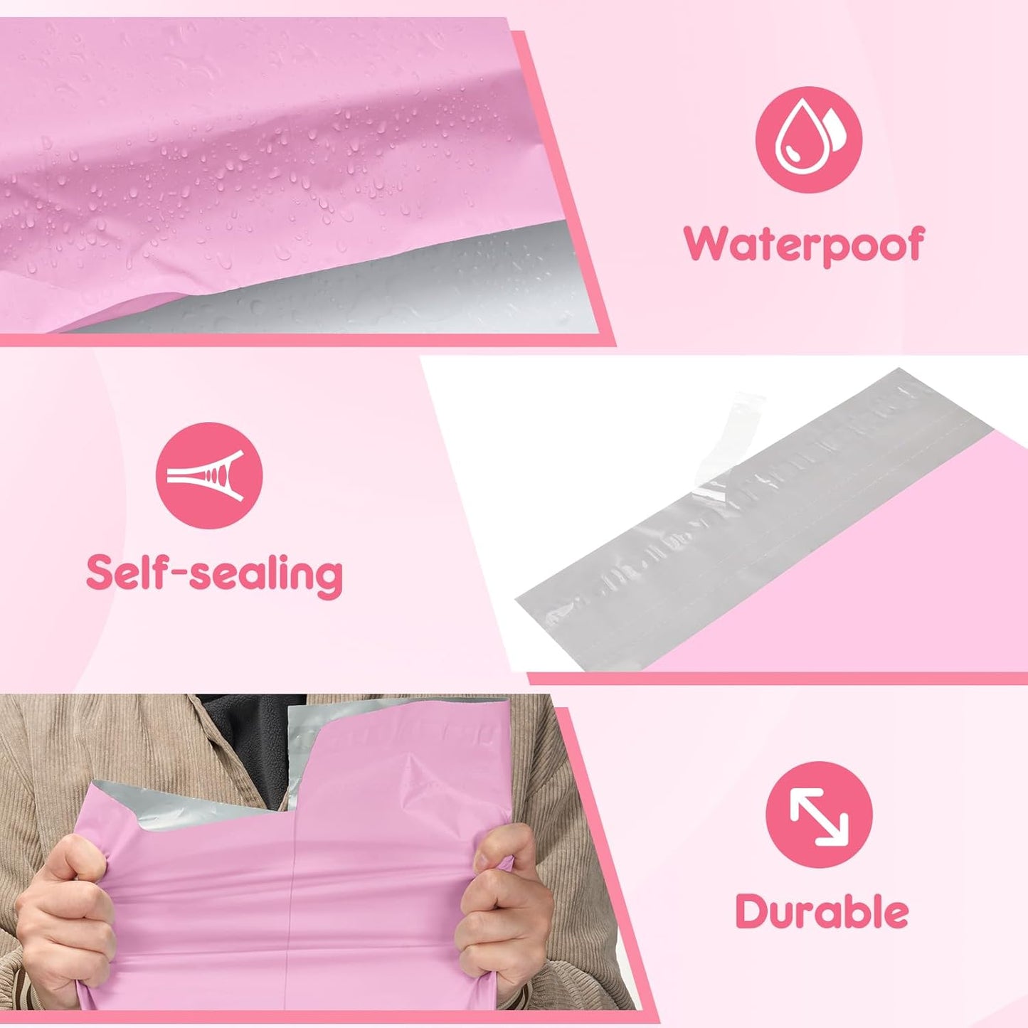Fuxury Poly Mailers 14.5x19 Inch 50pc Shipping Bags for Small Business Mailing Envelopes for Clothing,Self Seal Shipping Envelopes Waterproof Poly bags Durable Packaging Bags Light Pink