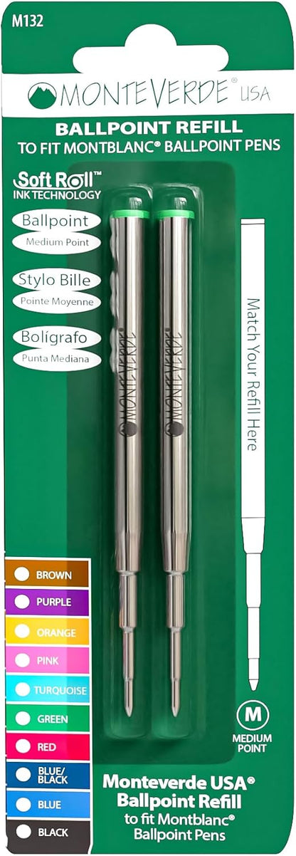Monteverde USA Capless Ceramic Gel Refills to Fit Montblanc Ballpoint Pens, Fine Point Black Ink, Converts to Capless Rollerball, 2-Pack (M132BK)