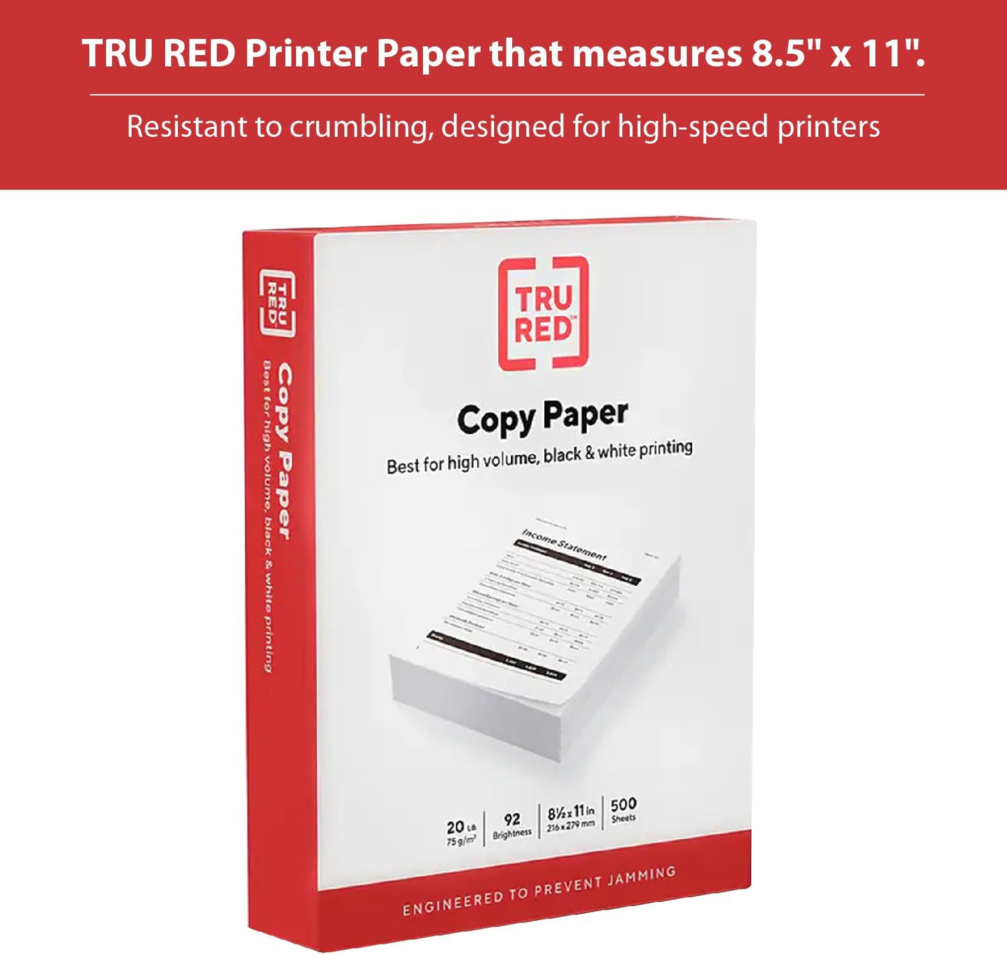 TRU RED 8.5x11 Copy Paper 20 lb. 92-Bright 5000 Sheets/Carton, For Office, School & Home
