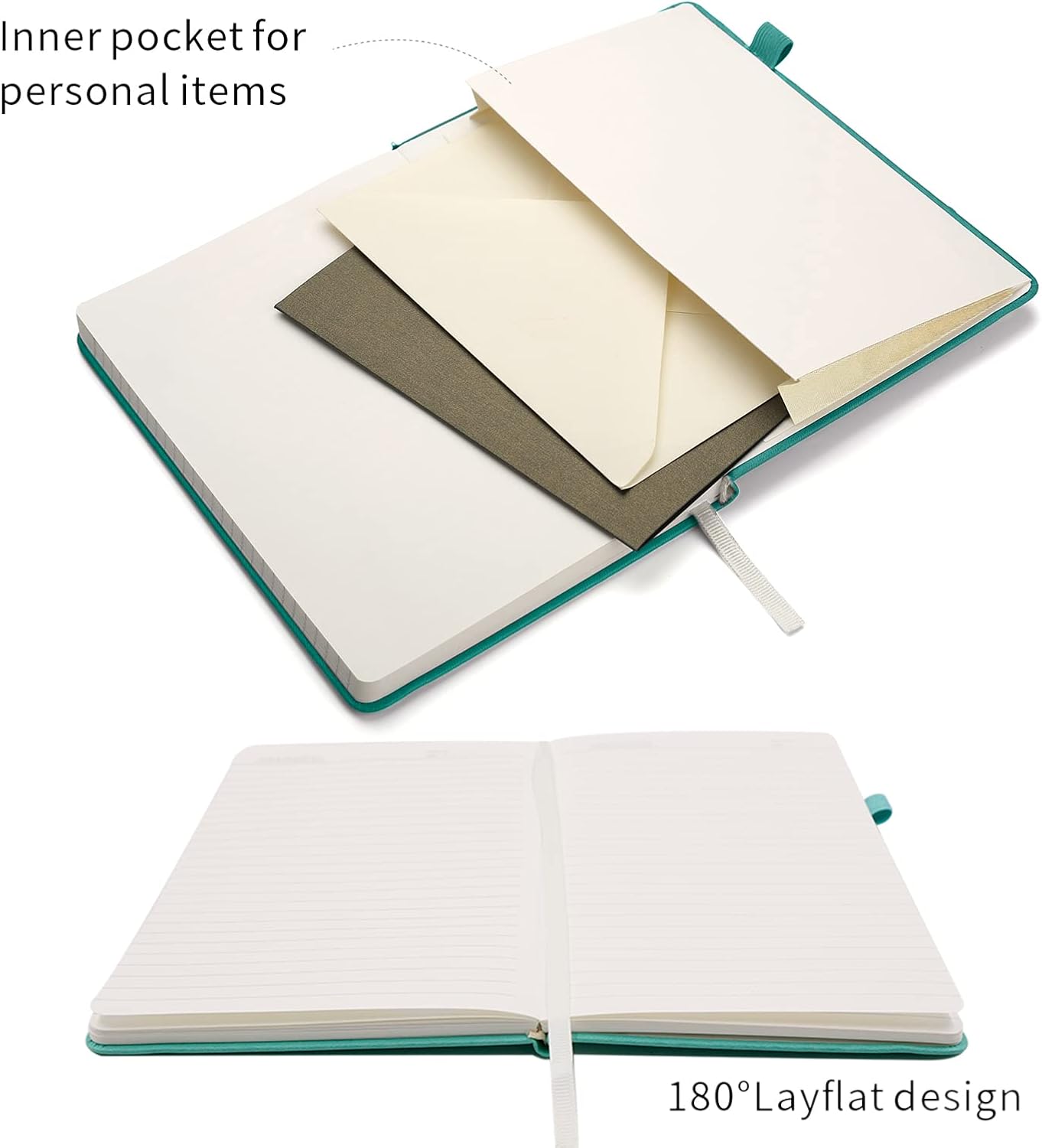 Deziliao Lined Journal Notebooks with Pen Loop, Hardcover Notebook Journal for Work, 100Gsm Premium Thick Paper with Inner Pocket, Medium 5.7"x8.4", （Black, Ruled）