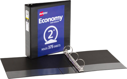 Avery Standard View 3 Ring Binders, 0.5" Round Rings, 100-Sheet Capacity, 0.7 Inch Wide Spine, Black Binders, Ideal for Lightweight Organization and Occasional Referencing (12-Pack of 05705)