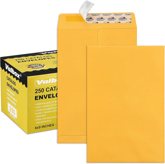 ValBox 6x9 Self Seal Security Catalog Envelopes 250 Count Small White Envelopes for Mailing, Storage and Organizing