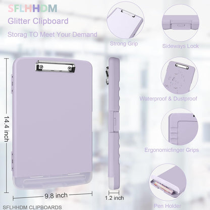 SFLHHDM Purple Clipboard, Clip Boards 8.5x11, Teacher Clipboards with Storage, Plastic Clipboard with Pen Holder, Clipboards Storage for Women Teachers Work, School & Office Supplies