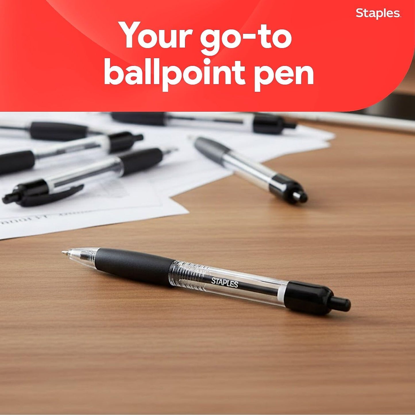 STAPLES Retractable Ballpoint Pens, Medium Point 1.0mm, Black Ink, 12 Pack – Comfortable, Smooth‑Writing Pens for Everyday Office Use