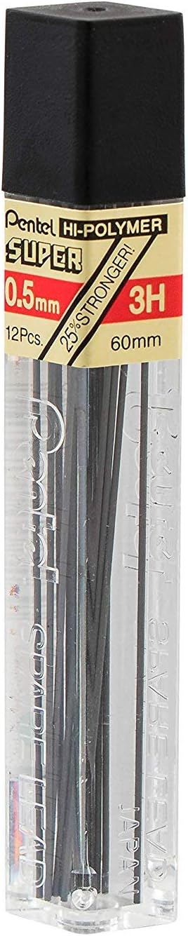 Pentel Super Hi-Polymer Lead Refill, 0.5mm, Fine, H, 144 Pieces of Lead (C505-H)