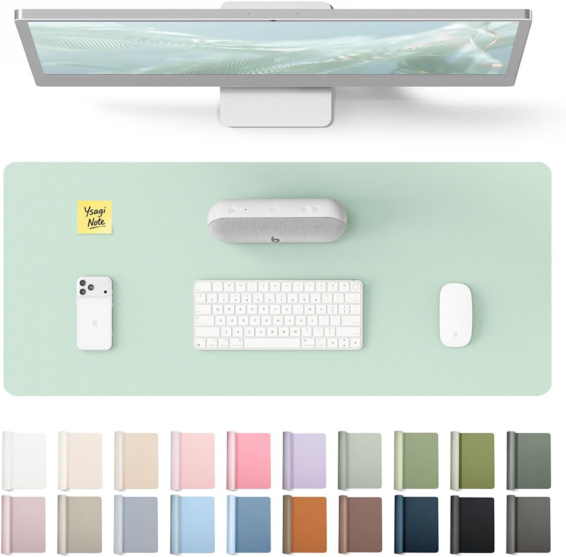 YSAGi Leather Desk Pad Protector, Office Desk Mat, Large Mouse Pad, Non-Slip PU Leather Desk Blotter, Waterproof Laptop Desk Writing Pad for Office and Home (23.6" x 13.8", Eggshell) - Colors A