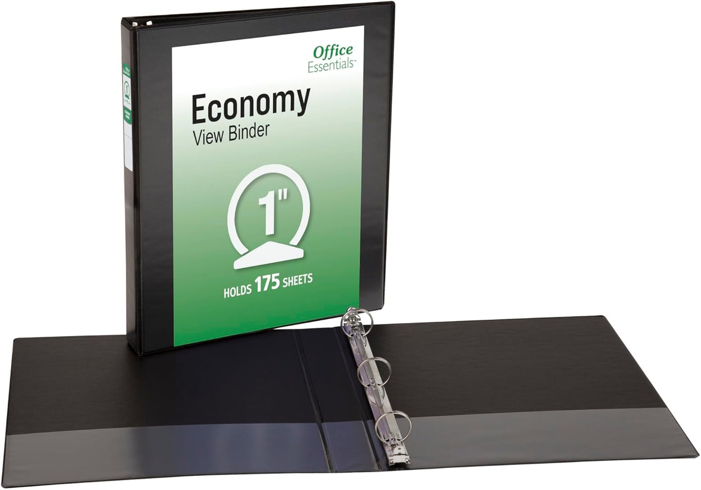 Office Essentials Economy View 3 Ring Binders, 3" Round Rings, 3.5" Spine, 460-Sheet Capacity, Black Binders (12-Pack of 03431)