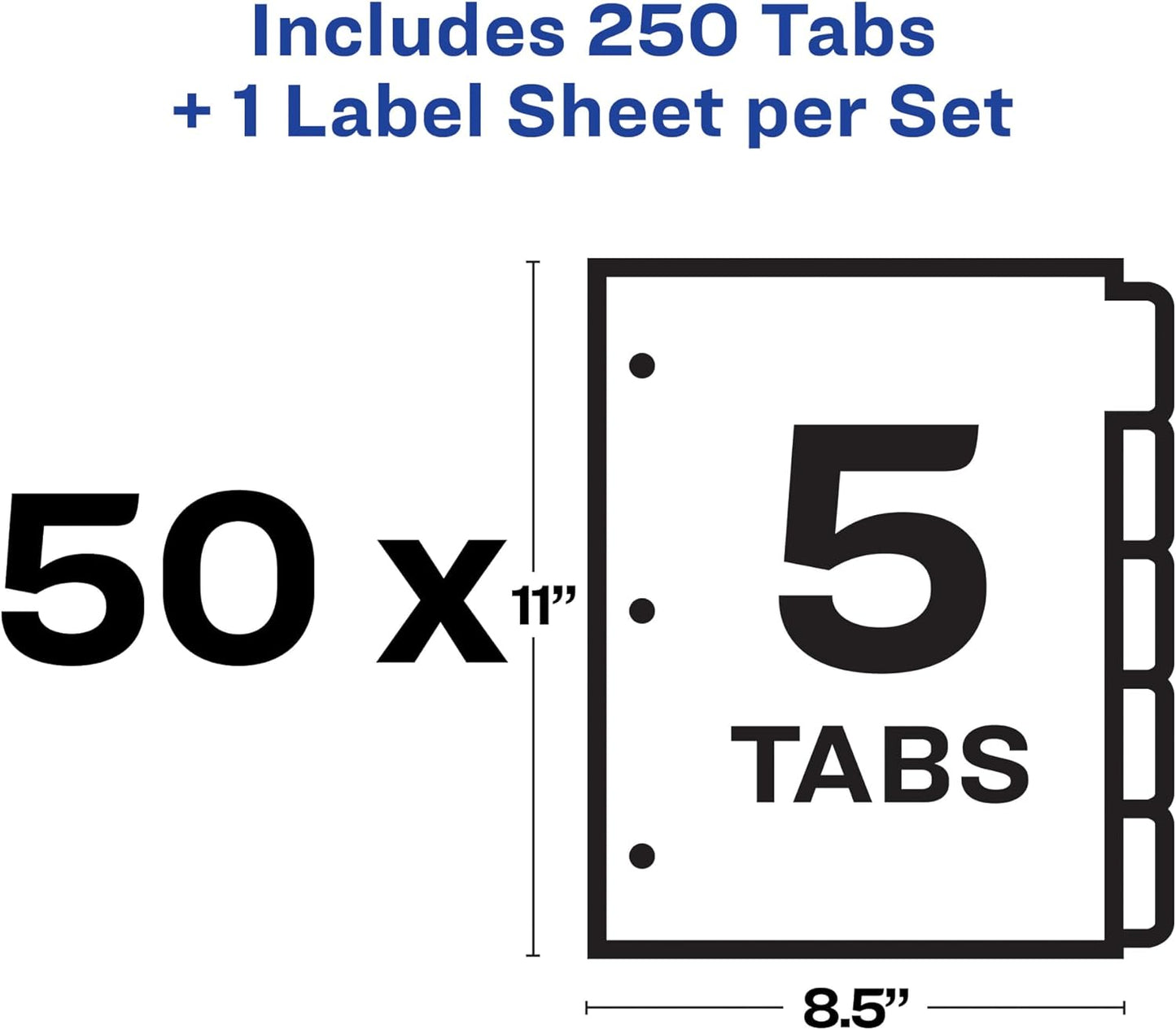 Avery 5 Tab Dividers for 3 Ring Binder, Easy Print & Apply Clear Label Strip, Index Maker Customizable White Tabs, 25 Sets (11446)