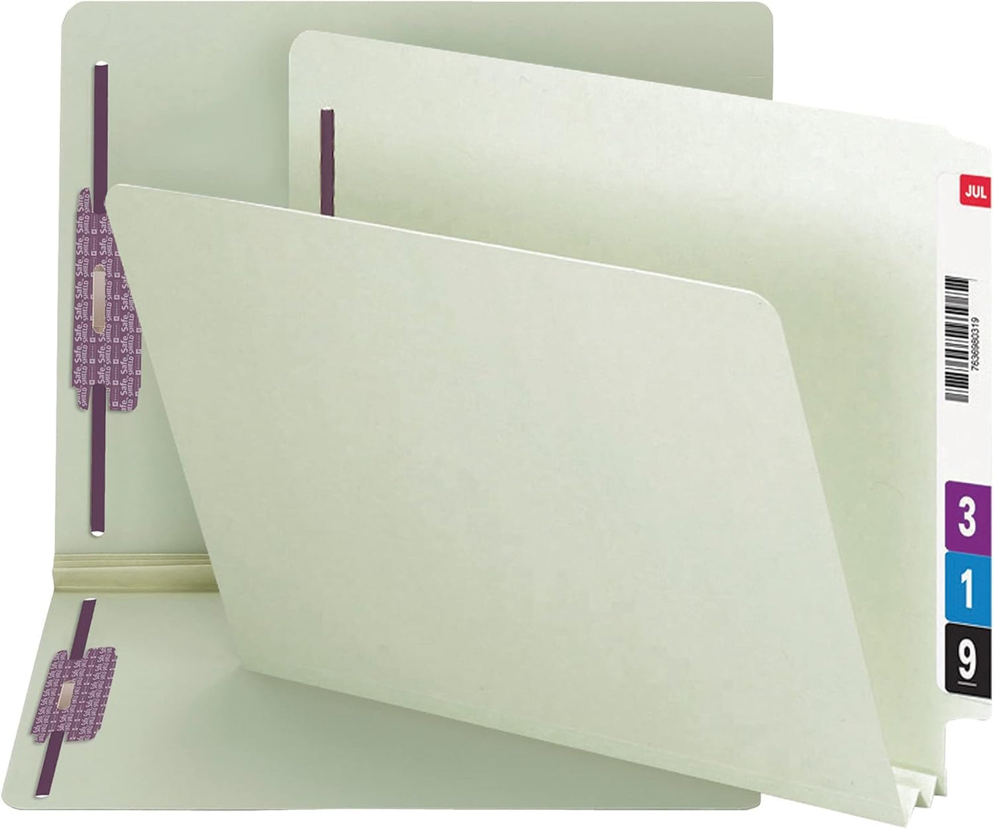 Smead End Tab Pressboard Fastener File Folder with SafeSHIELD Fasteners, 2 Fasteners, 1" Expansion, Letter Size, Gray/Green, 25 per Box (34705)