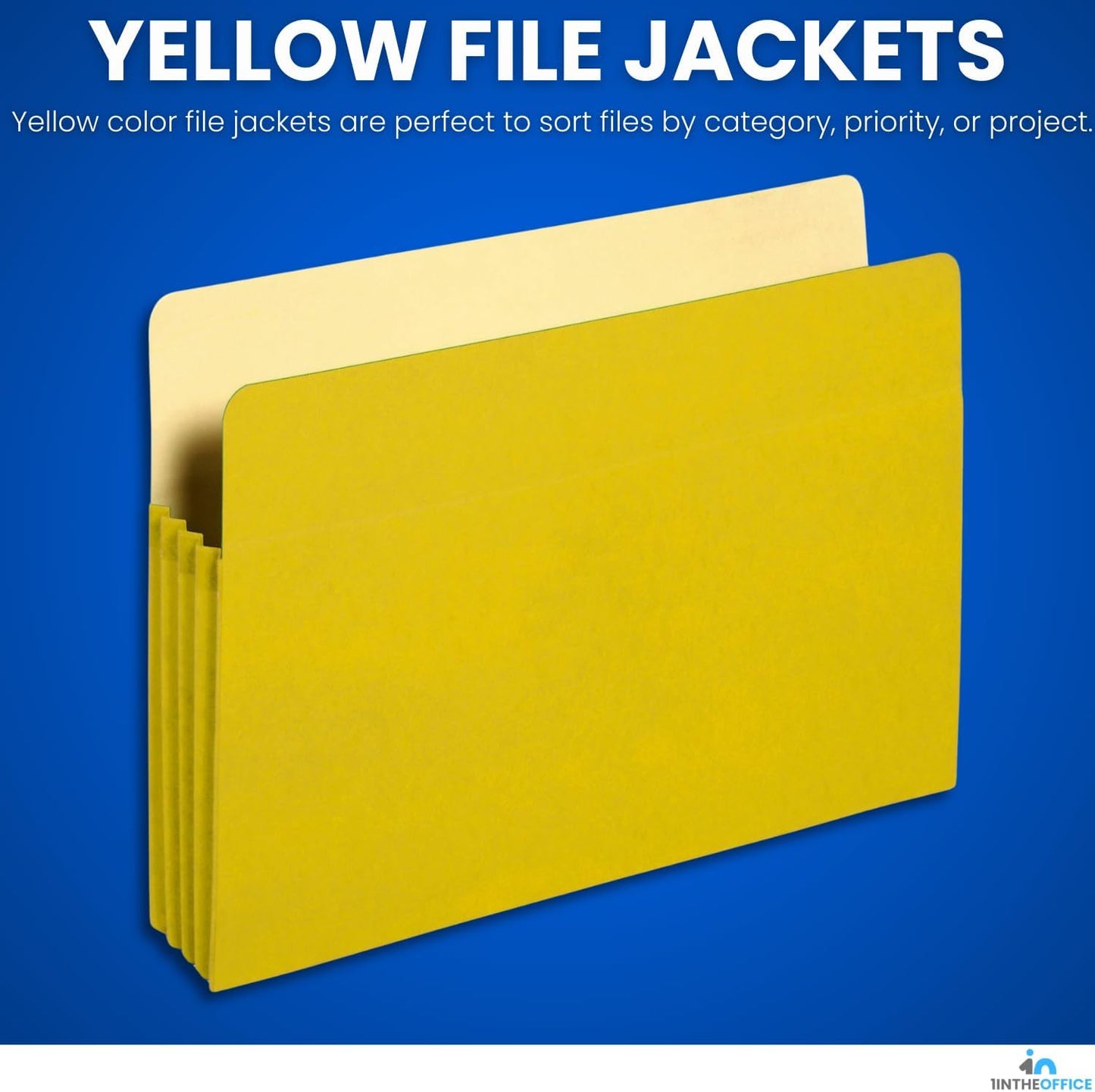 1InTheOffice File Jackets, File Jackets Letter Size, File Pocket, Expandable, 3.5" Expansion, Letter Size, Reinforced Straight Cut Tab, Gusset, Yellow, 5 Pack