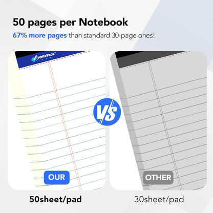 WritePads Legal note pads 8.5"x11" Legal Pads,Wide Ruled,White Paper,12 Pack,50 Sheets Per Writing Pad,Micro perforated Writing Pad,BL-MWT50W-12PAD
