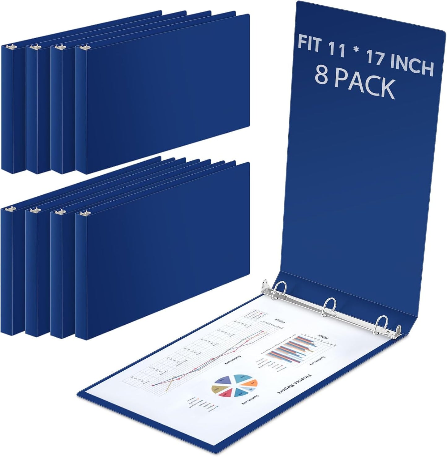8 Pcs 3 Ring Binders Rings Heavy Duty View D Ring Binders Economy Holds 11" x 17" Paper for Artwork Blueprints, Office, Home, Work Places(White,3 Inch)
