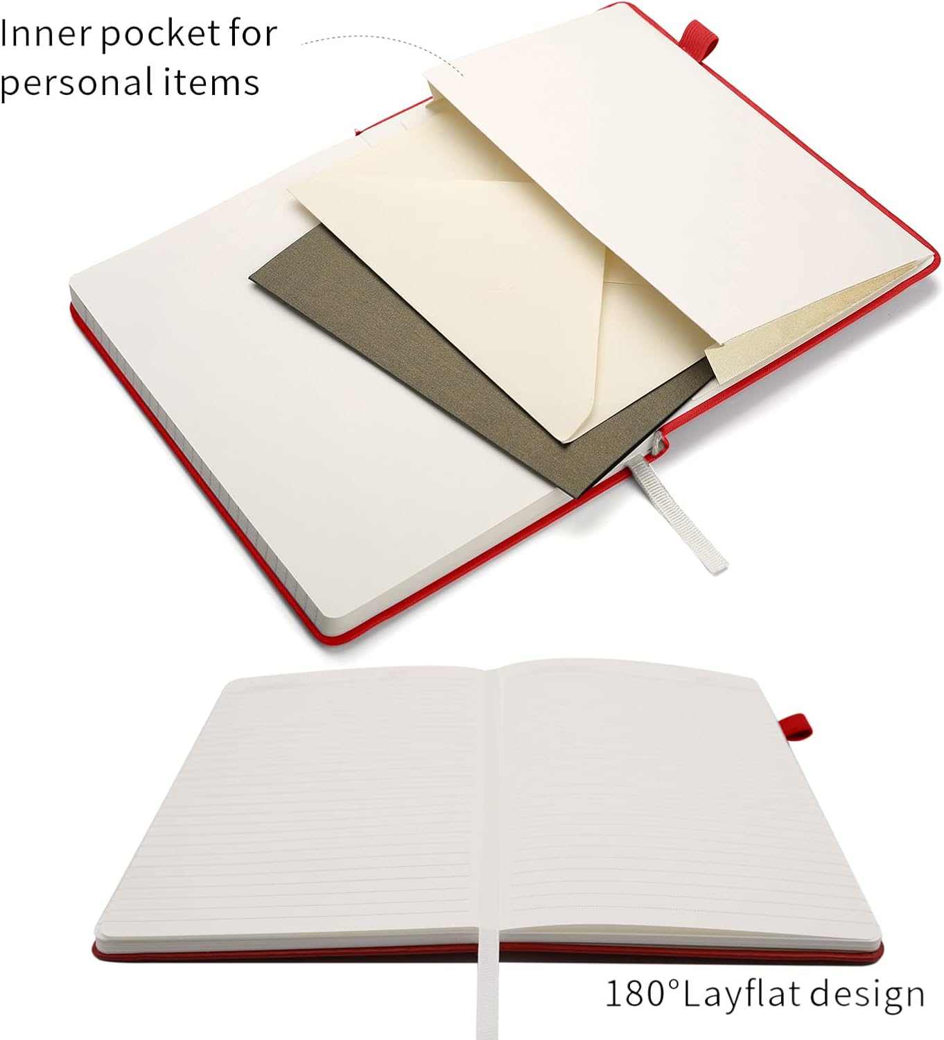 Deziliao Lined Journal Notebooks with Pen Loop, Hardcover Notebook Journal for Work, 100Gsm Premium Thick Paper with Inner Pocket, Medium 5.7"x8.4", （Black, Ruled）