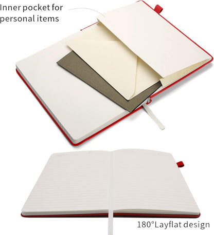 Deziliao Lined Journal Notebooks with Pen Loop, Hardcover Notebook Journal for Work, 100Gsm Premium Thick Paper with Inner Pocket, Medium 5.7"x8.4", （Black, Ruled）