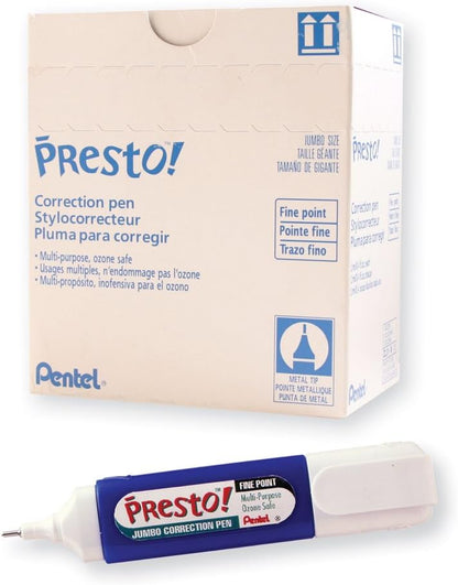 Pentel Presto Jumbo Correction Pen Fine Point, Metal Tip, 2-Packs (ZL31WBP2)