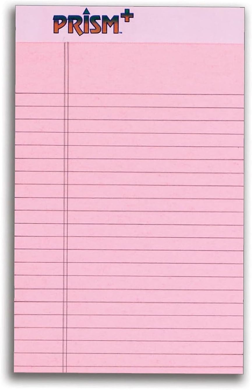 TOPS Prism+ Writing Pads, 5x 8, Perforated, Jr. Legal Ruled, Narrow 1/4 Spacing, Orchid, 50 Sheets, 12 Pack (63040)