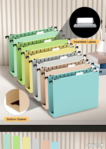 Shutex Extra Capacity Plastic Hanging File Folders,12 Pack Reinforced Hang Folders,Heavy Duty 2 Inch Expansion,Plastic Filing Cabinet Folders,Letter Size,Designed for Bulk Files, Medical Charts,Blue