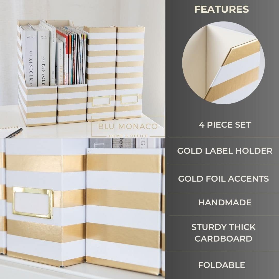 BLU MONACO | Cardboard Magazine File Holder Set of 4 | Vertical Magazine File Holder for Desk and Shelves | Standing File Holder for Classroom School Paper Storage