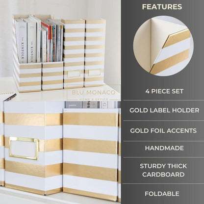 BLU MONACO | Cardboard Magazine File Holder Set of 4 | Vertical Magazine File Holder for Desk and Shelves | Standing File Holder for Classroom School Paper Storage