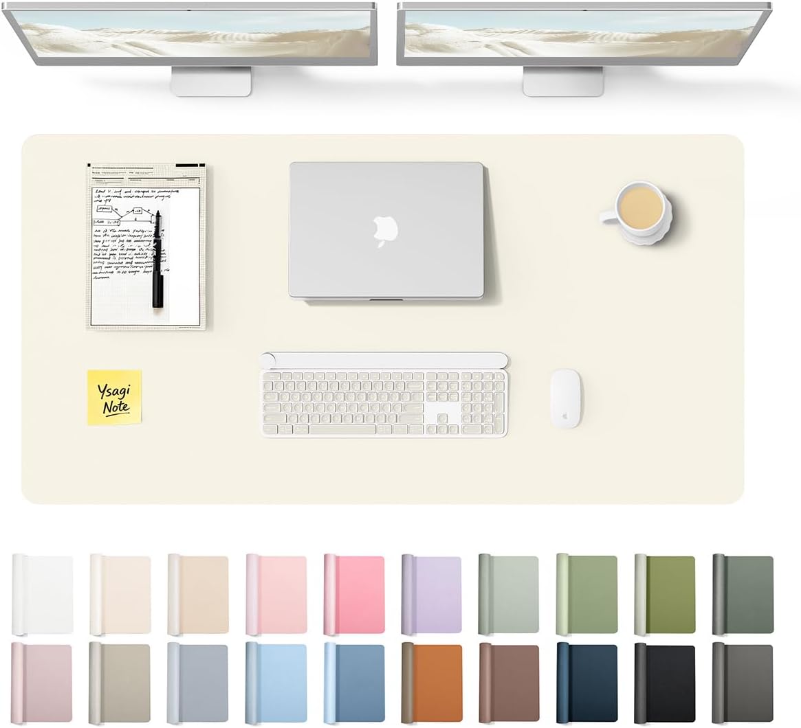 YSAGi Leather Desk Pad Protector, Large Mouse Pad, Non-Slip PU Leather Desk Blotter, Waterproof Writing Pad for Office and Home (31.5" x 15.8", Eggshell) - Colors A