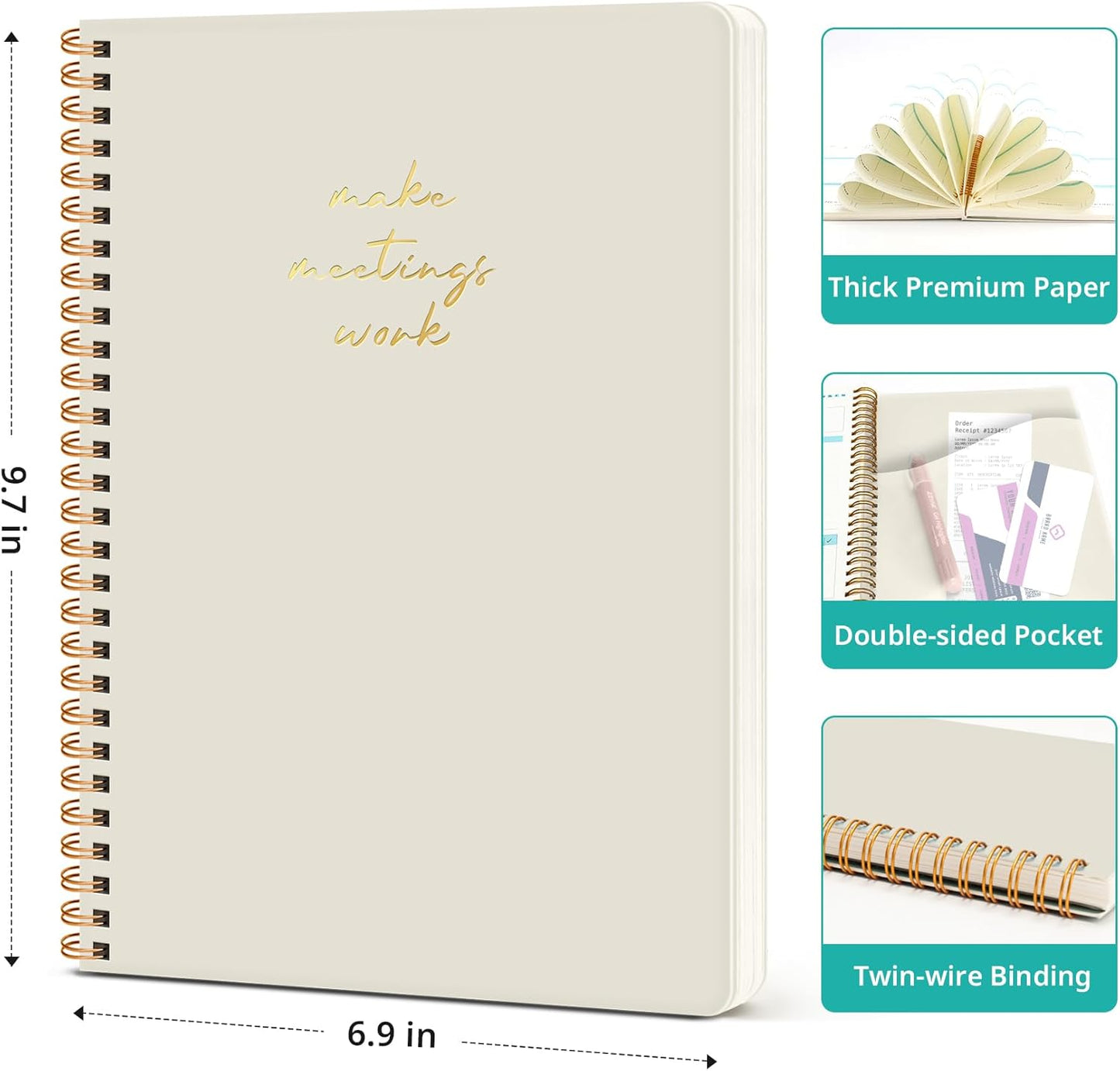 Meeting Notebook for Work Organization - Work notebook with action items, Meeting Minutes Planner Notebook, Perfect Office Supplies for Men & Women - Pink