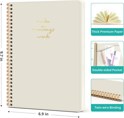 Meeting Notebook for Work Organization - Work notebook with action items, Meeting Minutes Planner Notebook, Perfect Office Supplies for Men & Women - Pink