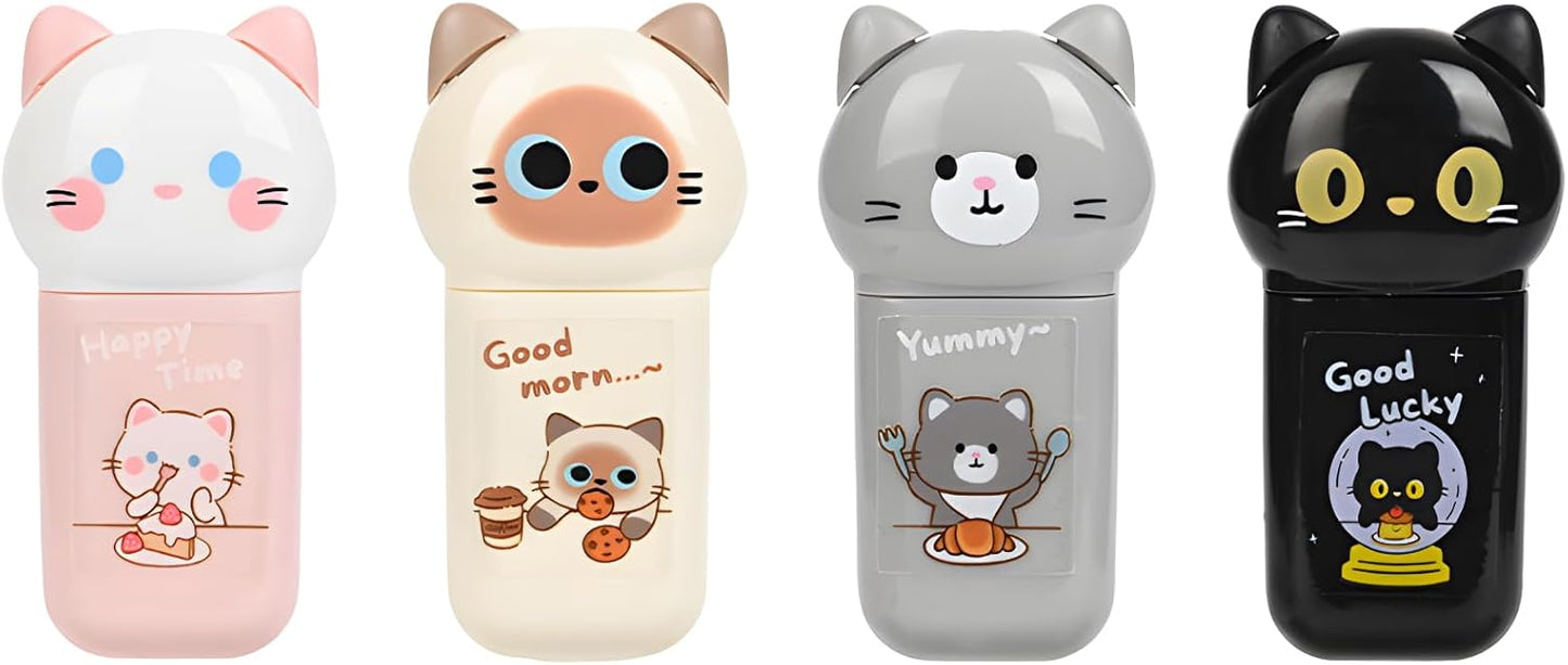 white Corrcetion Tape,4 Pcs Mini Japan Corrcetion Tape Pen,with Easy to Use Kawaii Cat Applicator,Cute Stationery Set Kawaii Birthday Gifts set for Back to School Supplies