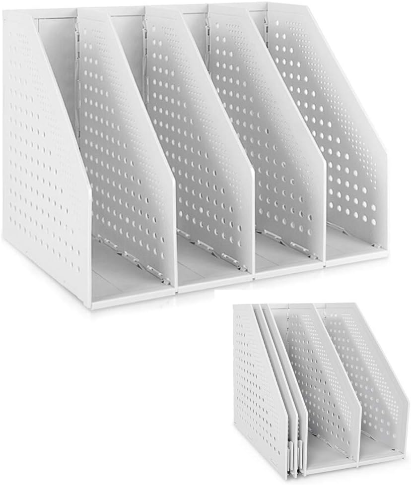 SAYEEC 1Pcs Collapsible Plastic Magazine File Holder Vertical Binder Storage Organizer for Desk Sturdy Upright Desktop Magazine Organizer Folder Rack for Office School Home (3 Compartments, Gray)