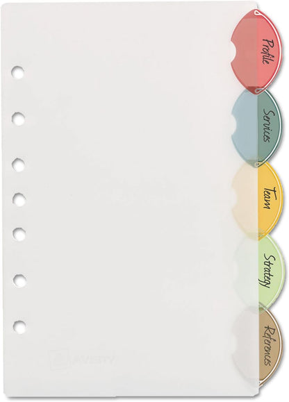 Avery 11118 Mini Dividers, 5/ST, 5-1/2-Inch x8-1/2-Inch, 7-Hole Punch, Multi