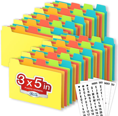 Chell 3x5 Plastic Index Card Dividers, Morandi Colors, Heavyweight Poly Index Card Guides A-Z, with Alphabetical/Blank Stickers, Pack of 25