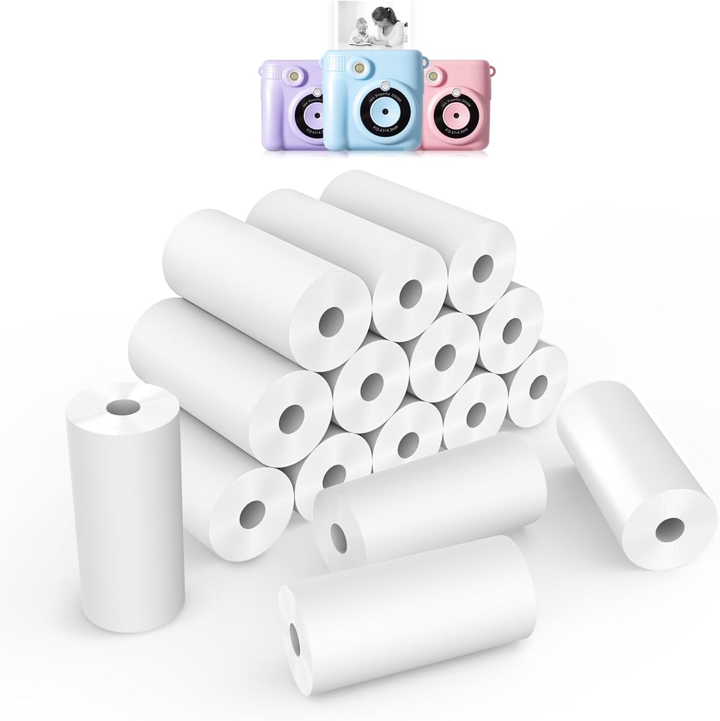 12 Rolls Instant Print Camera for Kids Refill Print Paper - Hikkon Thermal Print Paper Rolls Photo Print HD Printing for Most Kids Instant Camera - Paper Only(White-12)