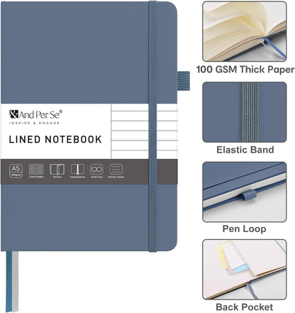 &And Per Se Lined Journal Notebook – A5 5.7”x8” College Ruled, 160 Pages, 100gsm Thick Paper, Journaling Notebooks for Writing (Black)