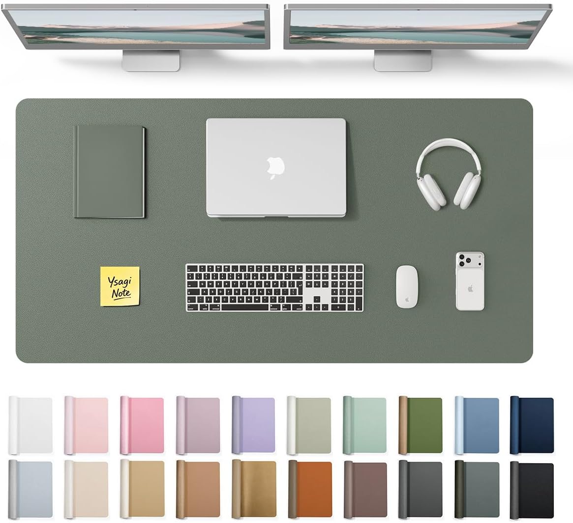 YSAGi Leather Office Desk Pad Protector, Large Mouse Pad, Non-Slip, PU Leather, Laptop Desk Blotter, Waterproof Writing Pad for Office and Home, Black, 23.6" x 13.8" - Colors A
