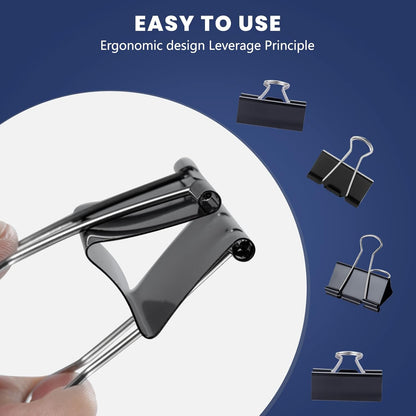 208 PCS Binder Clips Paper Clamps Assorted Sizes, Metal Paper Binder Clip, Black Binding Paperwork Clamp Bulk, School Teachers Office Supplies